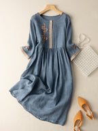 Talise Women's Dress – Embroidered Cotton-Linen Dress with Ethnic-Inspired Design and Comfortable Fit