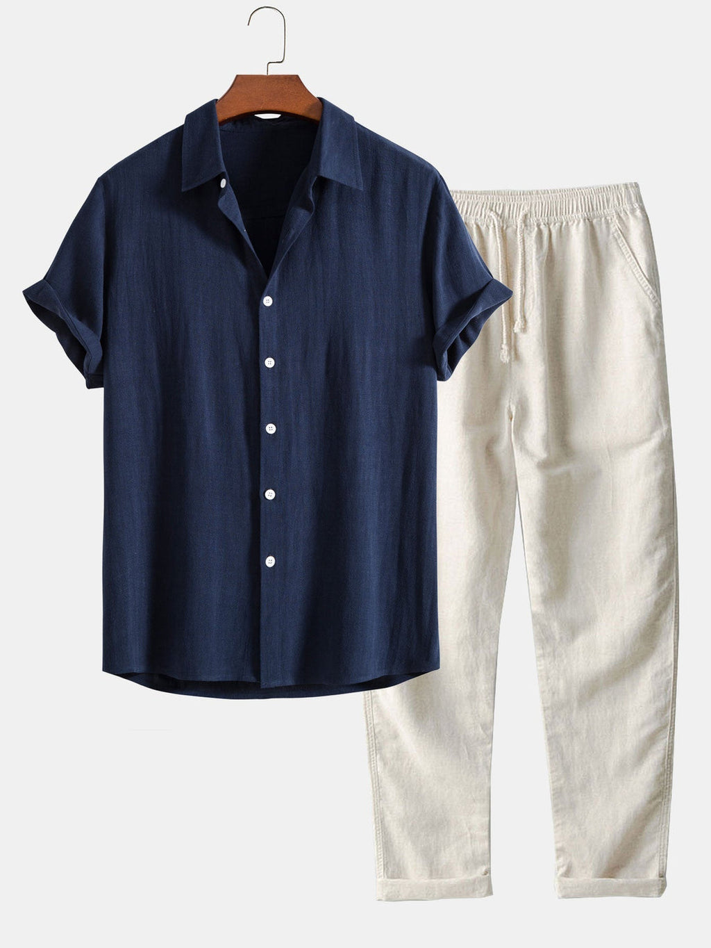 Thorne Men's Summer Two-Piece Set – Breathable Linen-Feel Style with Short-Sleeve Design & Easy-Fit Trousers