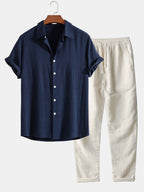 Thorne Men's Summer Two-Piece Set – Breathable Linen-Feel Style with Short-Sleeve Design & Easy-Fit Trousers