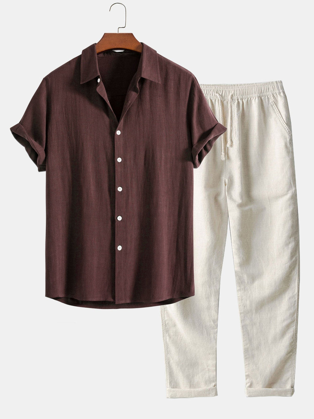 Thorne Men's Summer Two-Piece Set – Breathable Linen-Feel Style with Short-Sleeve Design & Easy-Fit Trousers