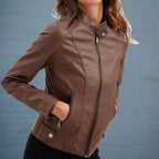 Daria Women's Leather Jacket – Refined Regular Fit with Zippered Handy Pockets & Zip Closure