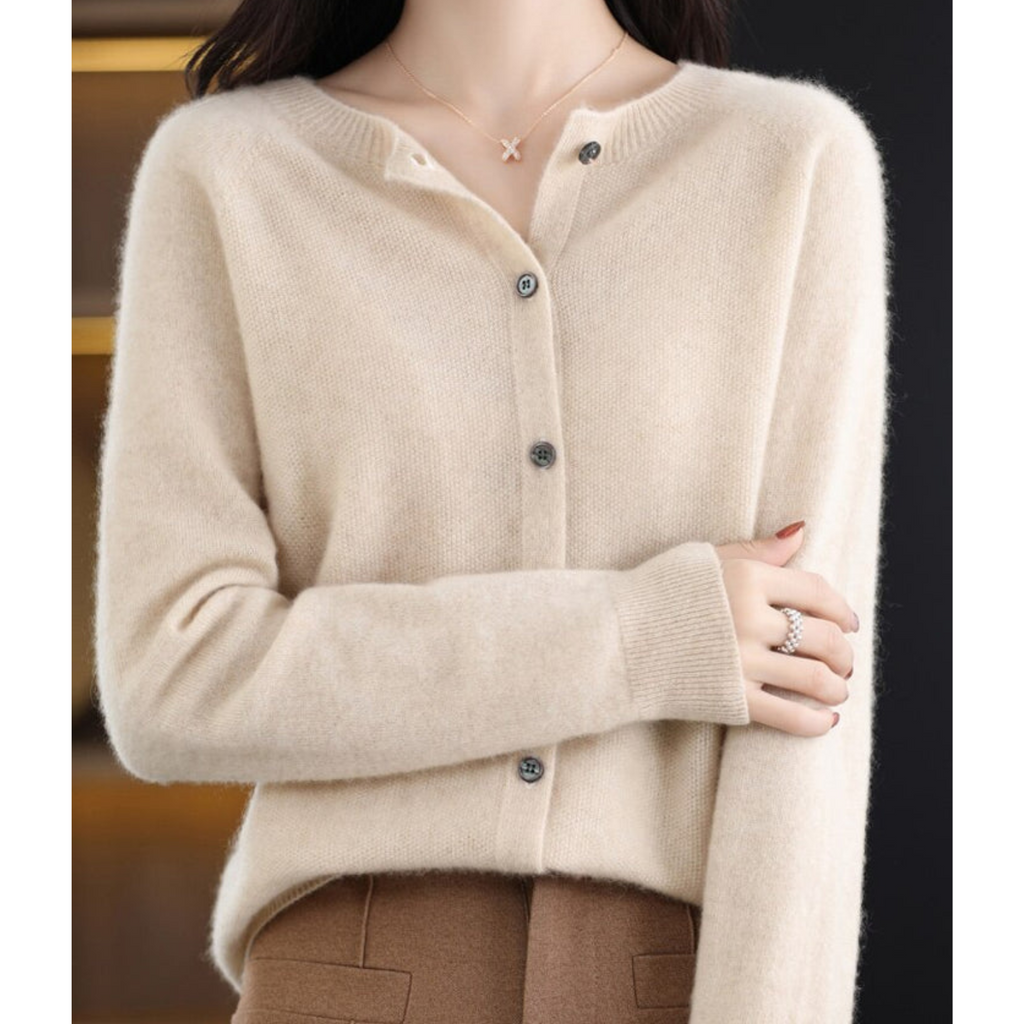 Finnian Women's Cardigan – Sophisticated Plush Merino Wool & Cashmere Cardigan with Crewneck