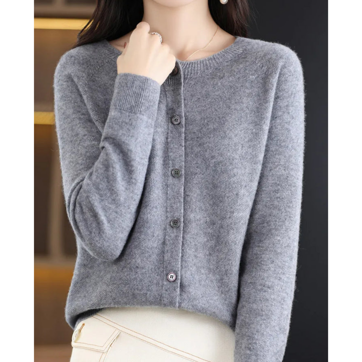 Finnian Women's Cardigan – Sophisticated Plush Merino Wool & Cashmere Cardigan with Crewneck