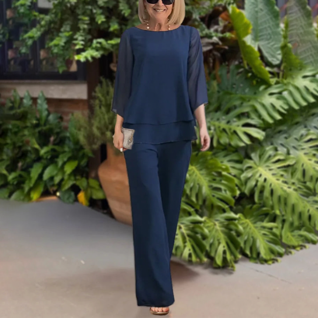 Fenwick Women's Two-Piece Set – Sophisticated 3/4-Sleeve Top & Cozy Pants for Every Occasion