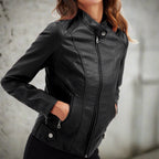 Daria Women's Leather Jacket – Refined Regular Fit with Zippered Handy Pockets & Zip Closure