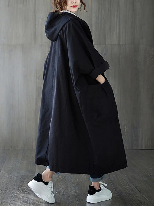 Bastien Women's Trench Coat – Long With Hood Coat with an Sophisticated Fit for Rainy Days
