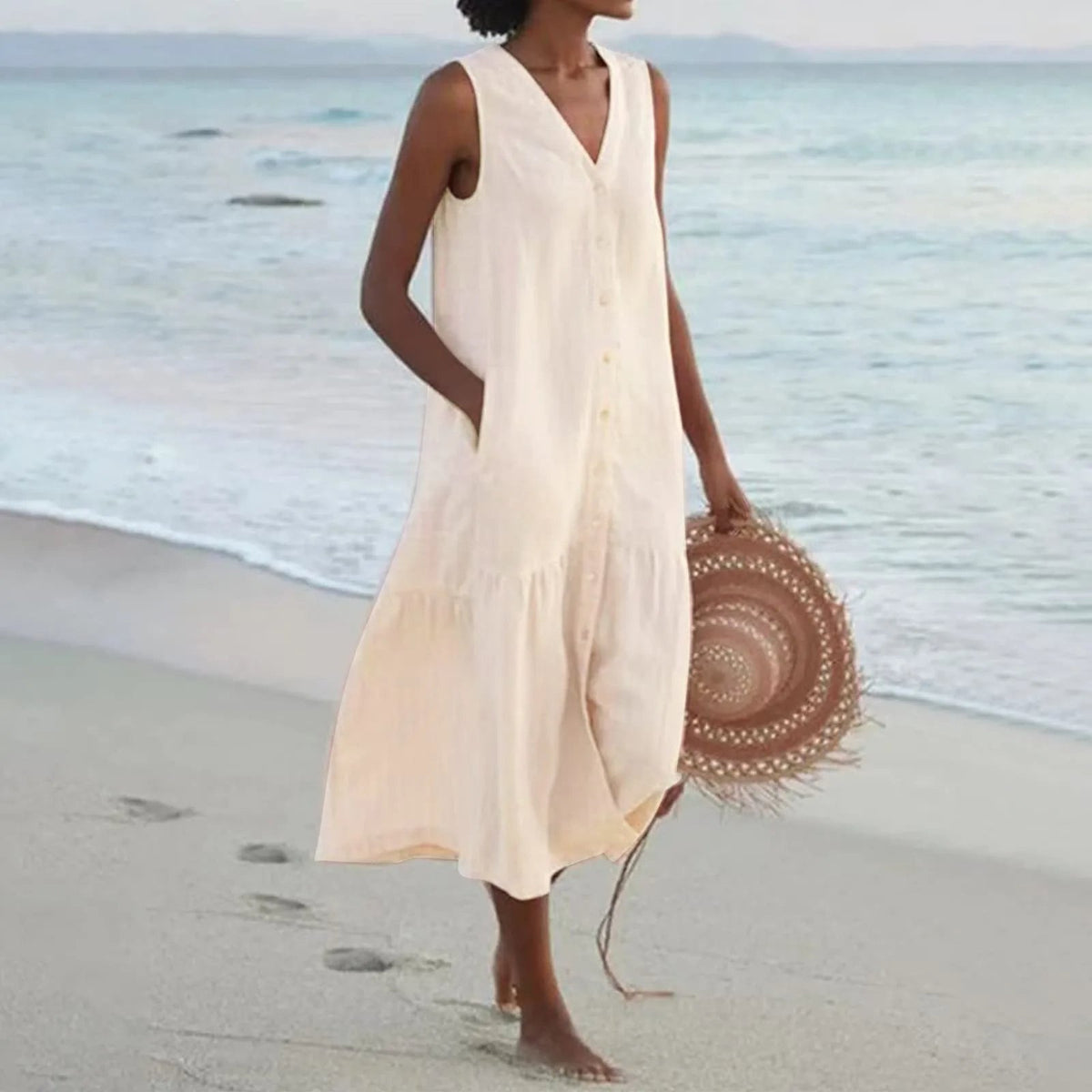 Silas Women's Summer Dress – Refined V-Neckline Dress with an Airy Fit & Timeless Design