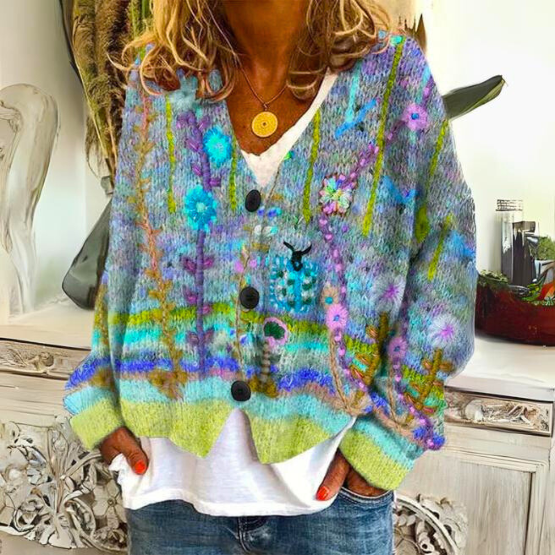 Gwyn Bohemian Cardigan – Multicolor Cardigan with Floral Embroidery and a Loose, Comfortable Fit
