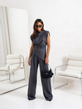 Vela Women's Two-Piece Set – Draped Top and Wide-Leg Pants with an Refined Cut