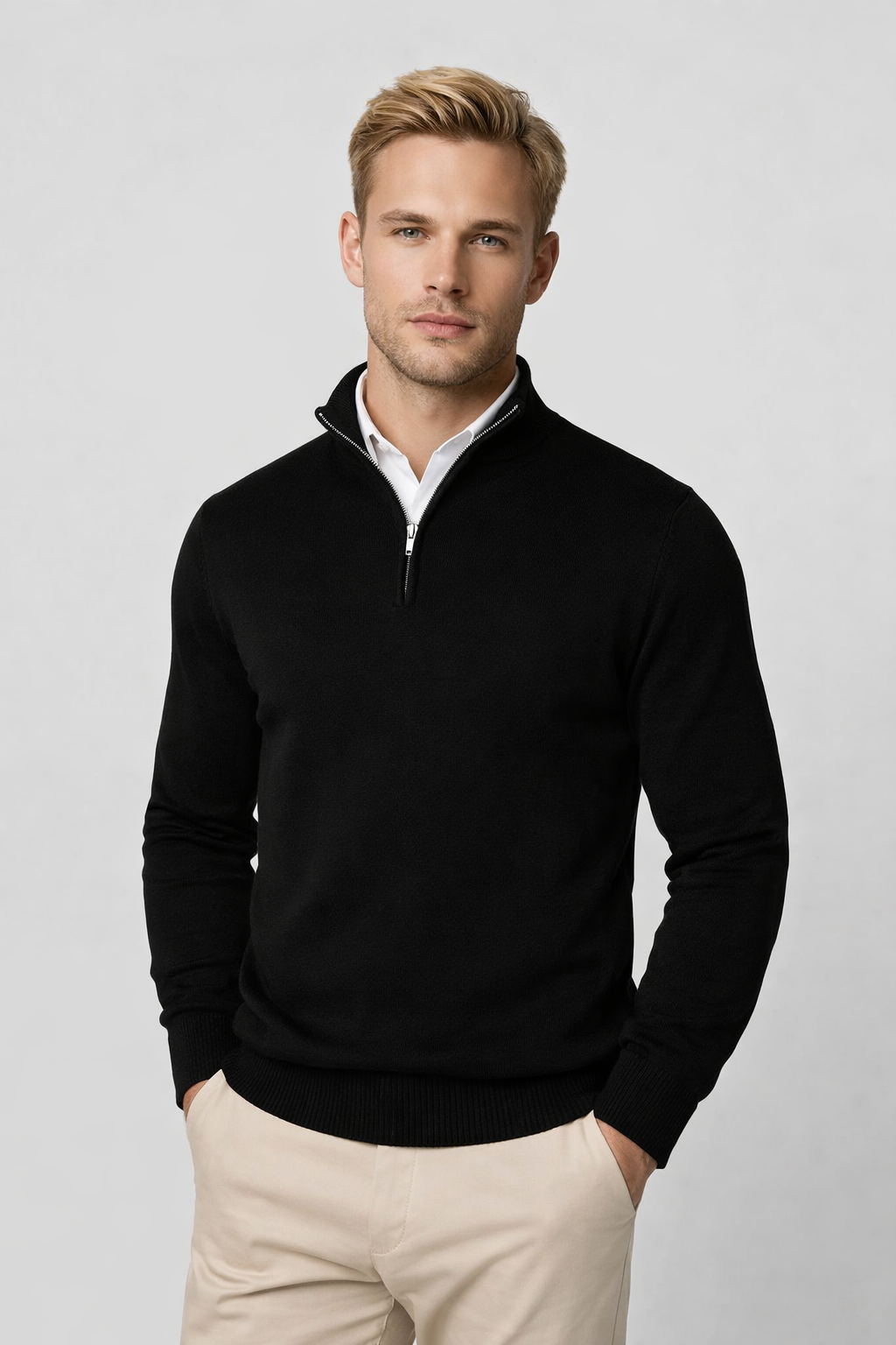 Tate Men's Half-Zip Sweater – Mandarin Collar, Plush Knit & Smart-Casual Style