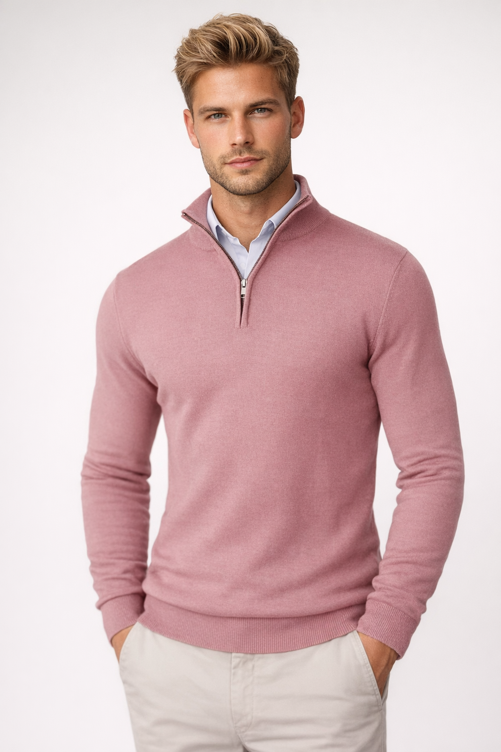 Tate Men's Half-Zip Sweater – Mandarin Collar, Plush Knit & Smart-Casual Style