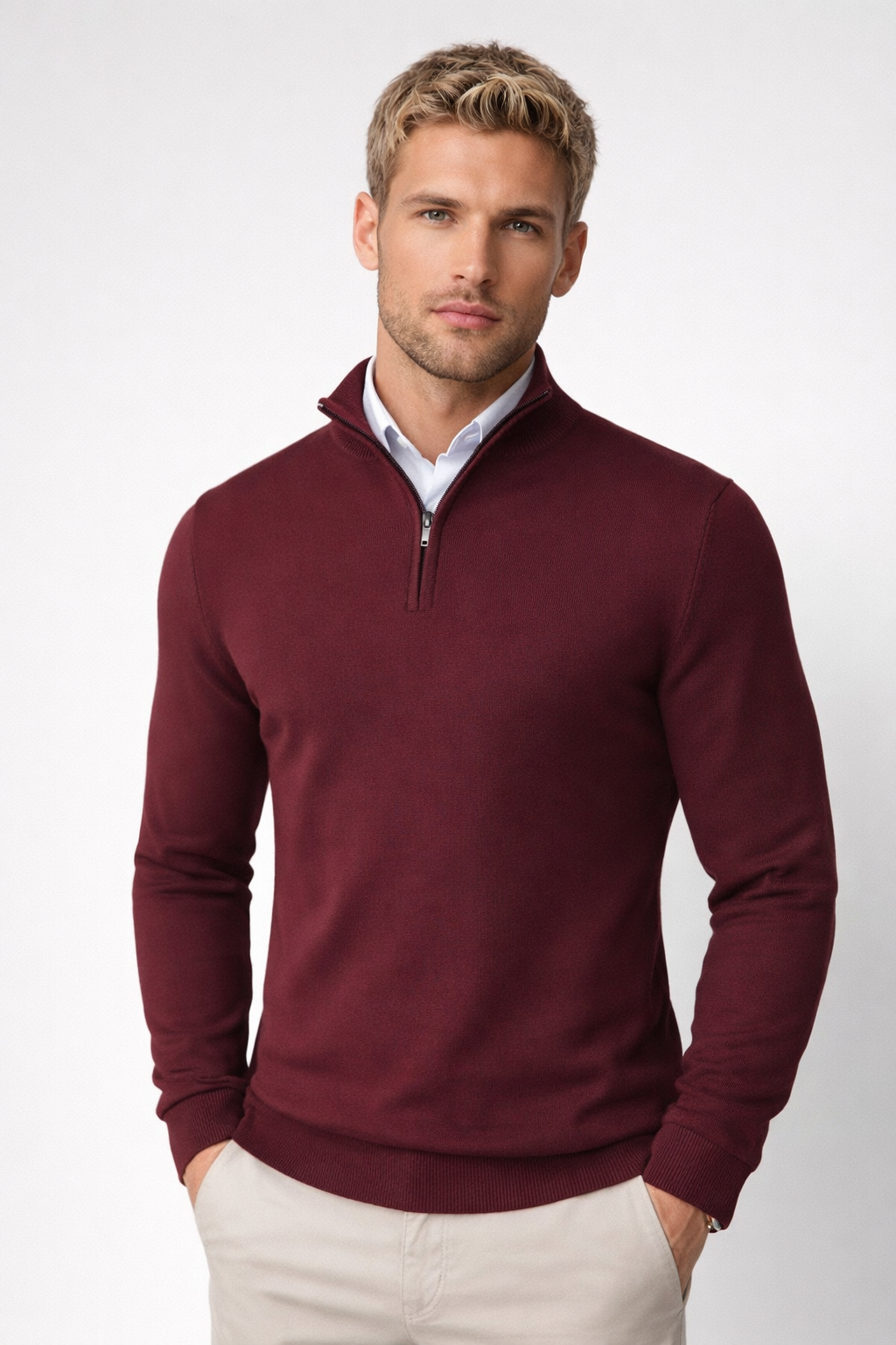 Tate Men's Half-Zip Sweater – Mandarin Collar, Plush Knit & Smart-Casual Style
