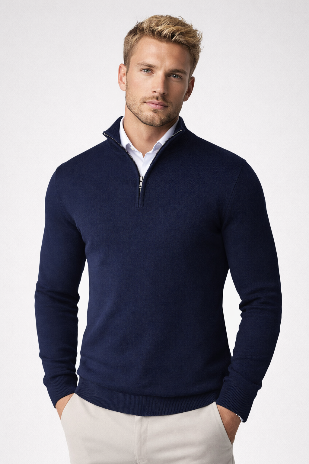 Tate Men's Half-Zip Sweater – Mandarin Collar, Plush Knit & Smart-Casual Style