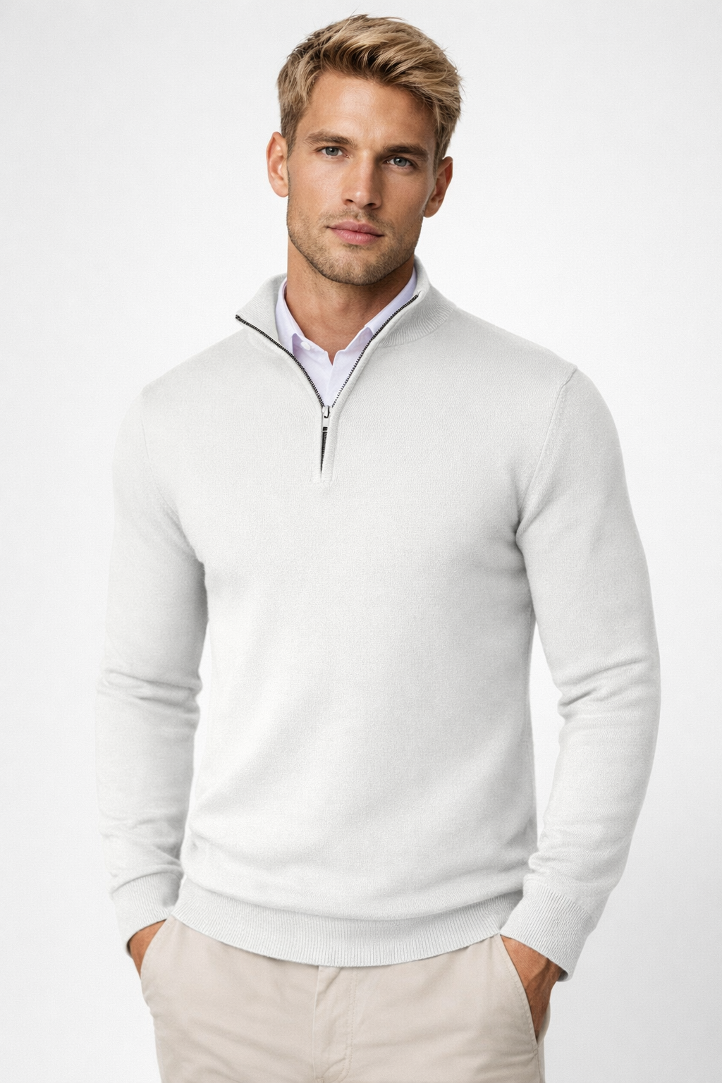 Tate Men's Half-Zip Sweater – Mandarin Collar, Plush Knit & Smart-Casual Style