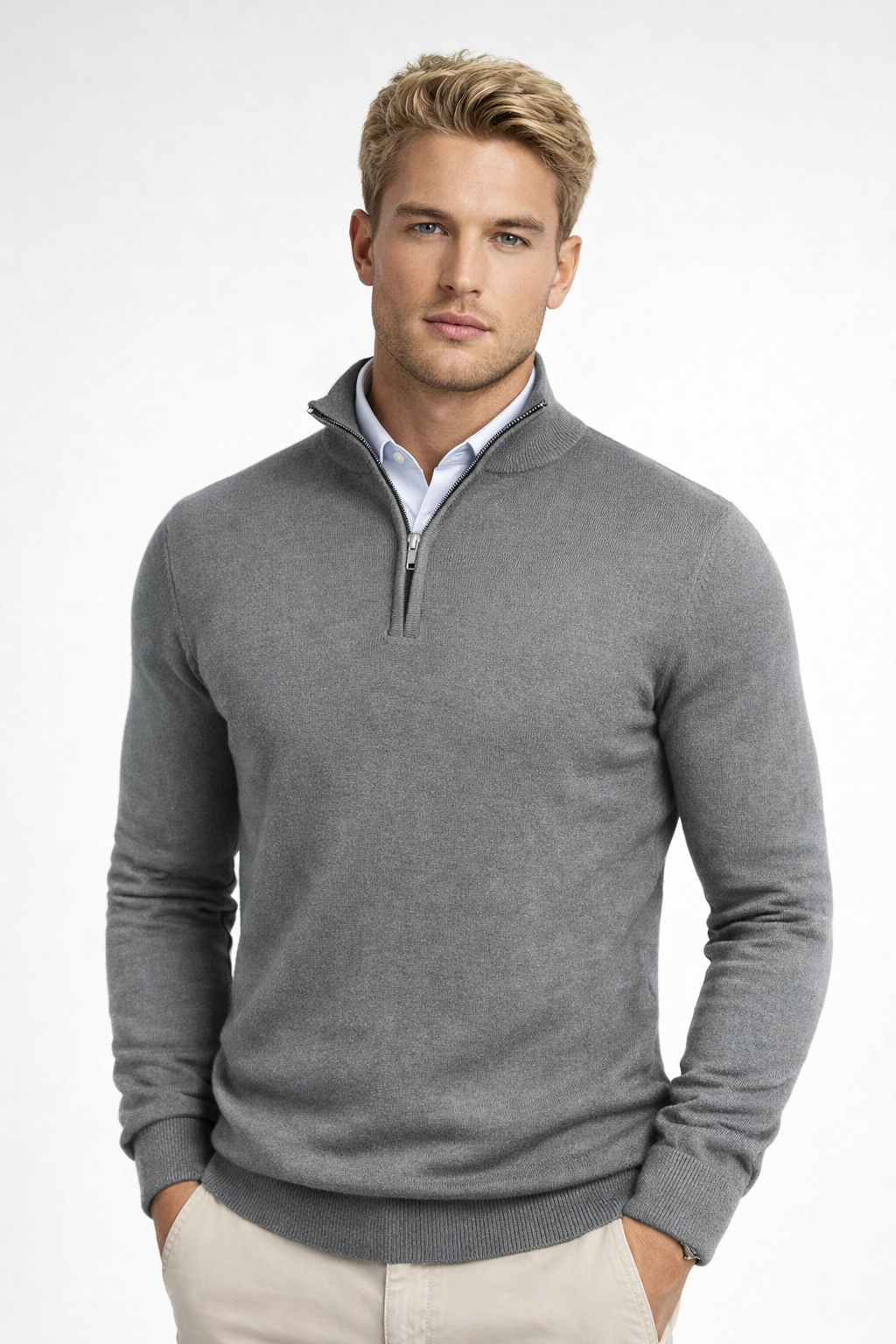 Tate Men's Half-Zip Sweater – Mandarin Collar, Plush Knit & Smart-Casual Style