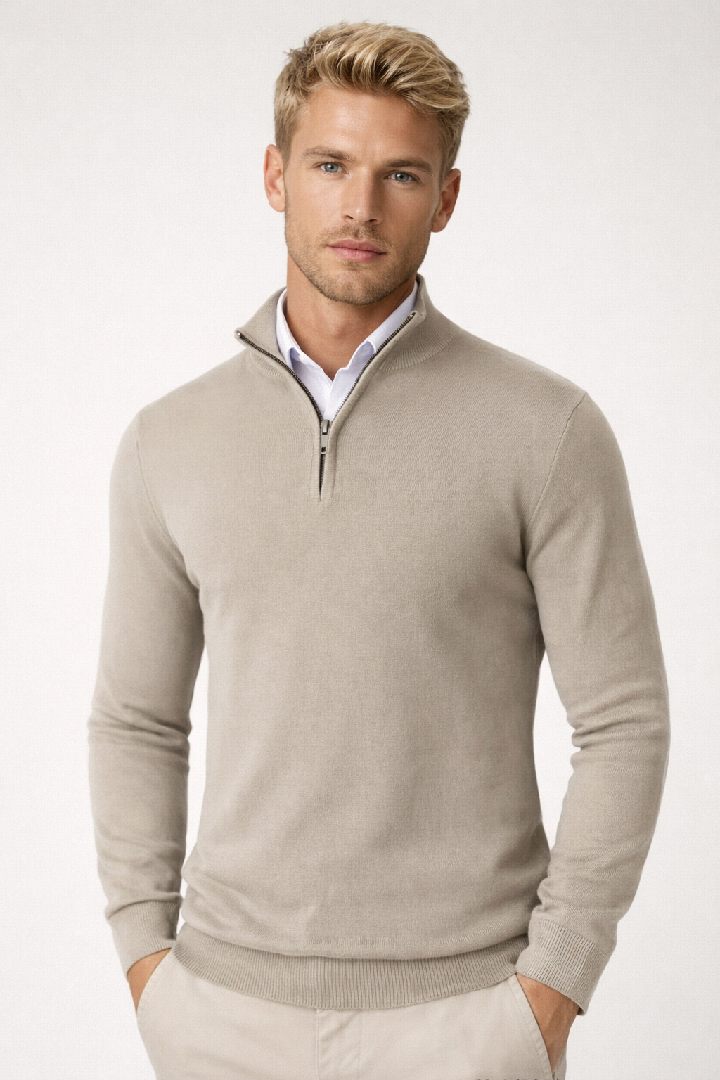 Tate Men's Half-Zip Sweater – Mandarin Collar, Plush Knit & Smart-Casual Style