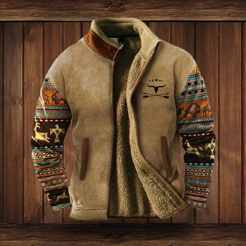 Halcyon Cozy Western-Style Jacket – Fleece Lining & Tribal-Inspired Patterns for Cozy Winter Warmth