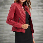 Daria Women's Leather Jacket – Refined Regular Fit with Zippered Handy Pockets & Zip Closure