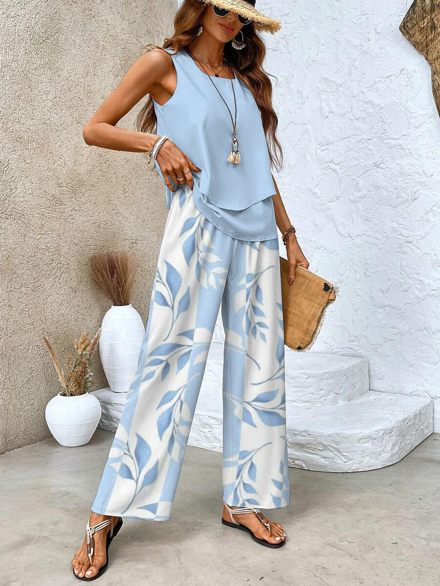 Merrick Women's Set – Refined Floral-Print Top & Trousers with a Flattering, Cozy Fit