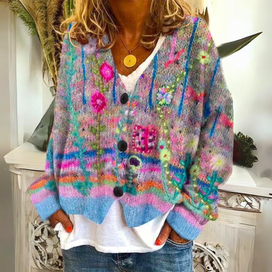 Gwyn Bohemian Cardigan – Multicolor Cardigan with Floral Embroidery and a Loose, Comfortable Fit