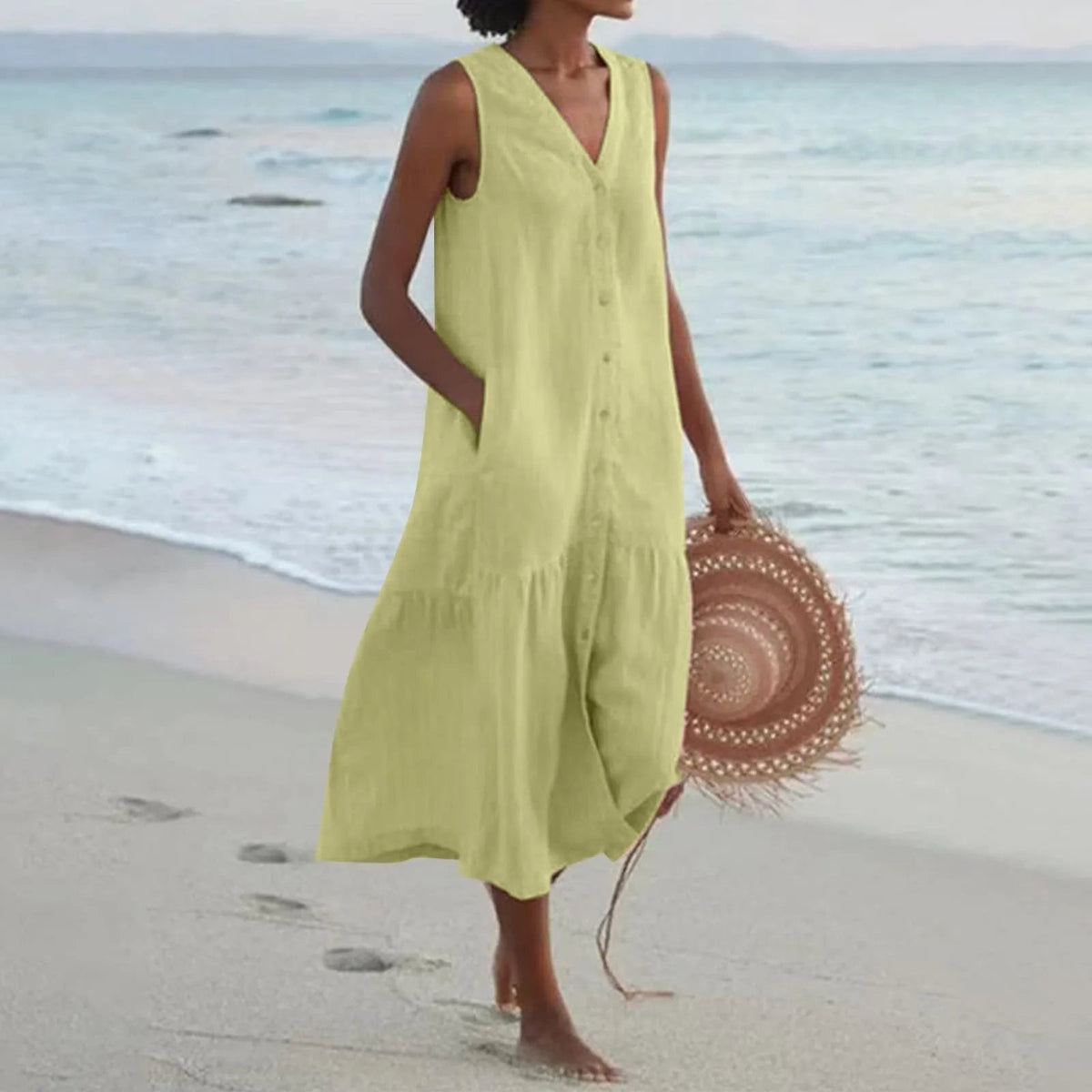 Silas Women's Summer Dress – Refined V-Neckline Dress with an Airy Fit & Timeless Design