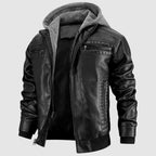 Bellamy Men's Leather Jacket – Retro Biker Style with Hood & Zip Closure
