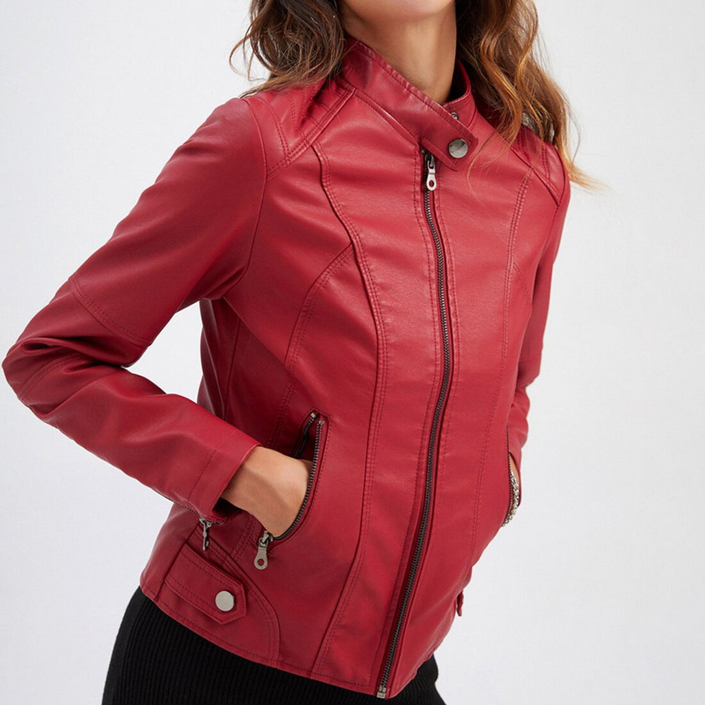 Daria Women's Leather Jacket – Refined Regular Fit with Zippered Handy Pockets & Zip Closure