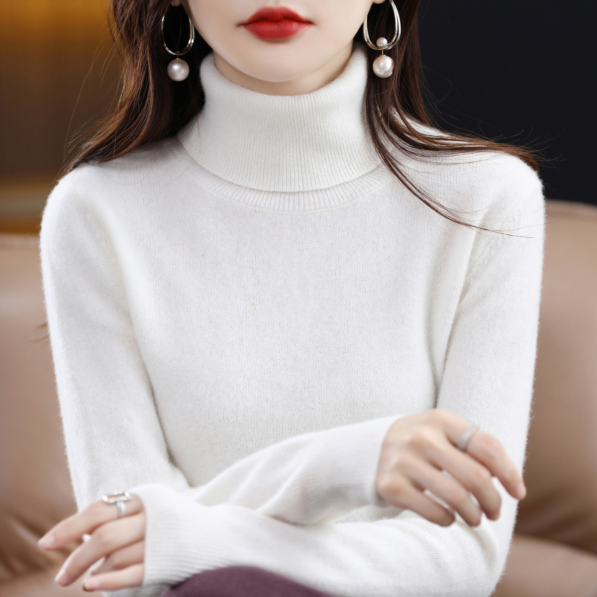 Undine Cashmere Turtleneck Sweater for Women – Premium Plush Knit for Warmth and Light Comfort