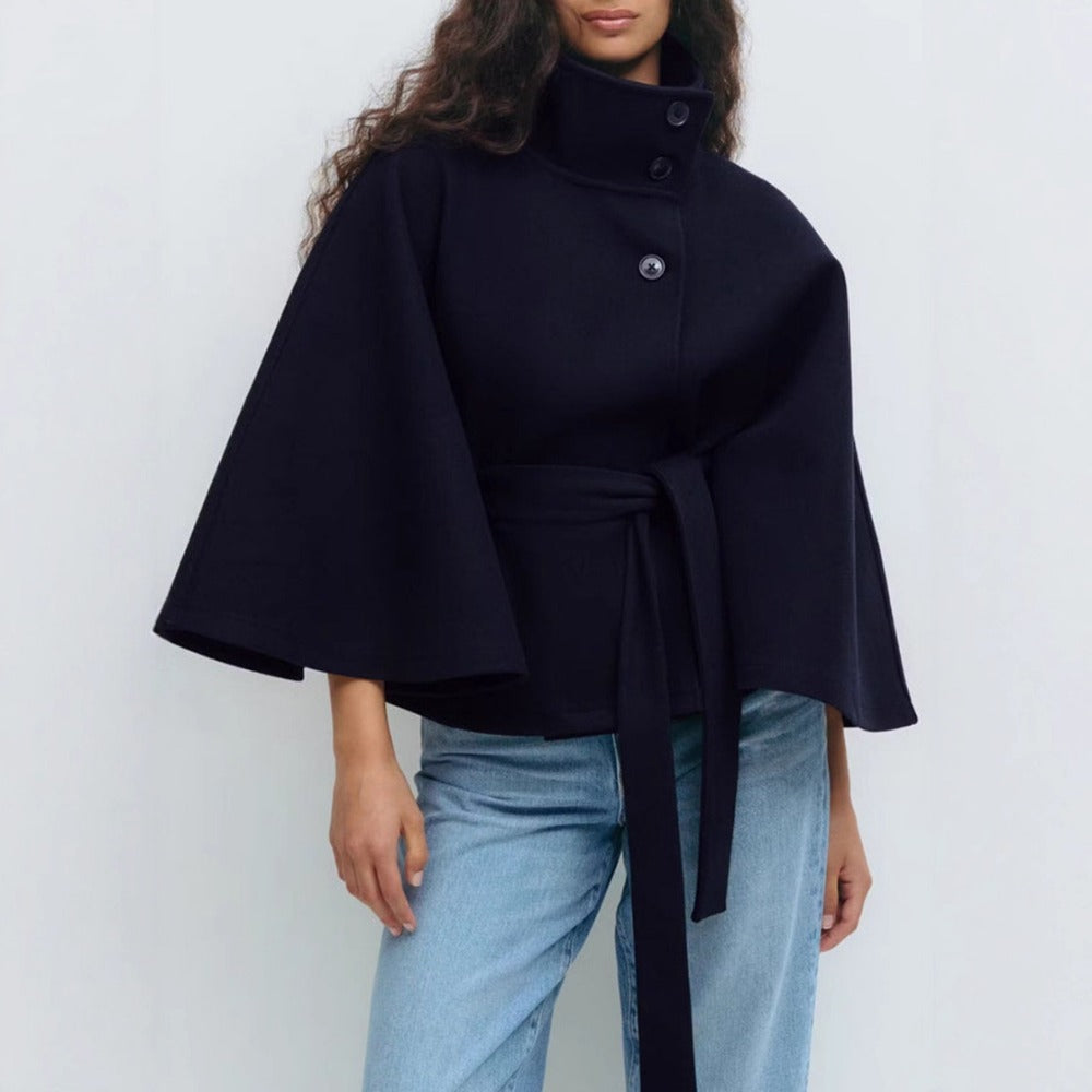 Ines Women's Cape Coat – High Collar & Adjustable Belt for Refined Winter Warmth