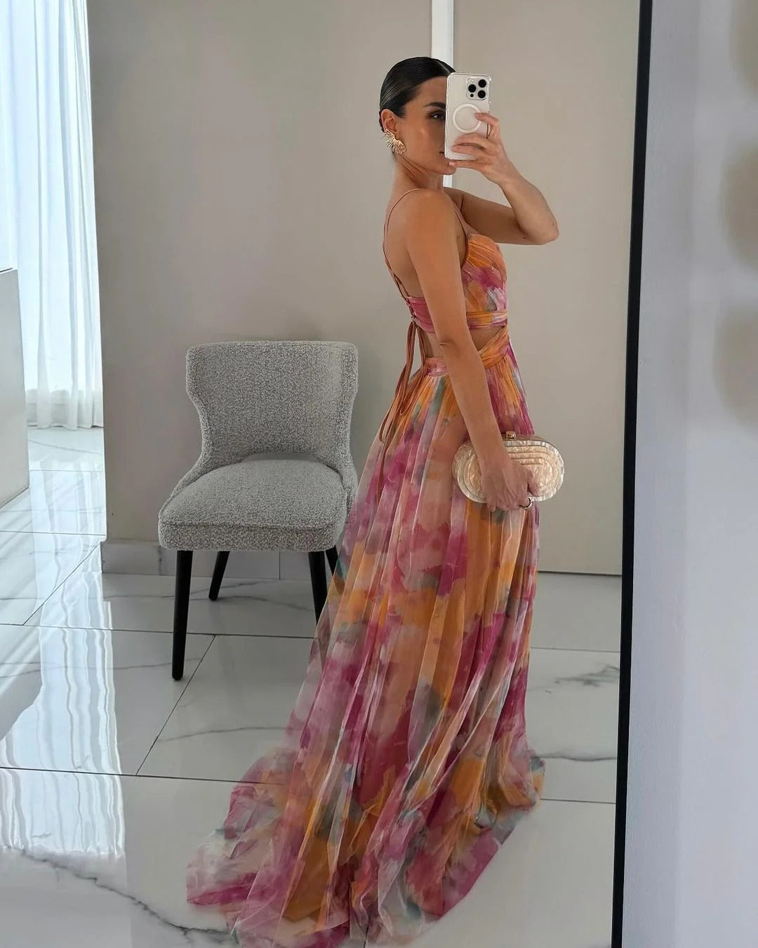 Belisa Women's Long Dress – Floral Summer Dress with Adjustable Closure & Flowing Silhouette