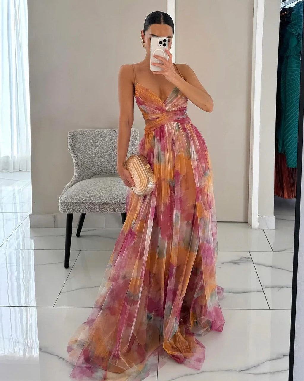Belisa Women's Long Dress – Floral Summer Dress with Adjustable Closure & Flowing Silhouette
