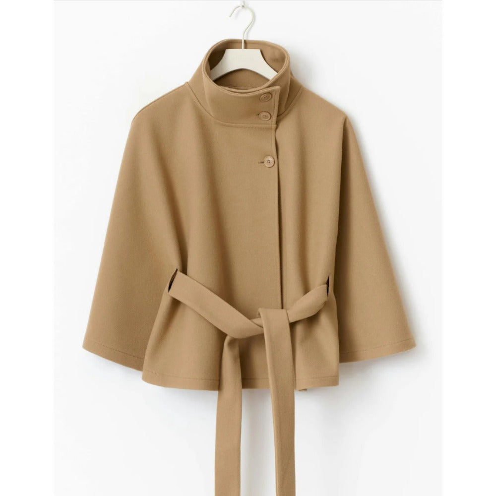 Ines Women's Cape Coat – High Collar & Adjustable Belt for Refined Winter Warmth