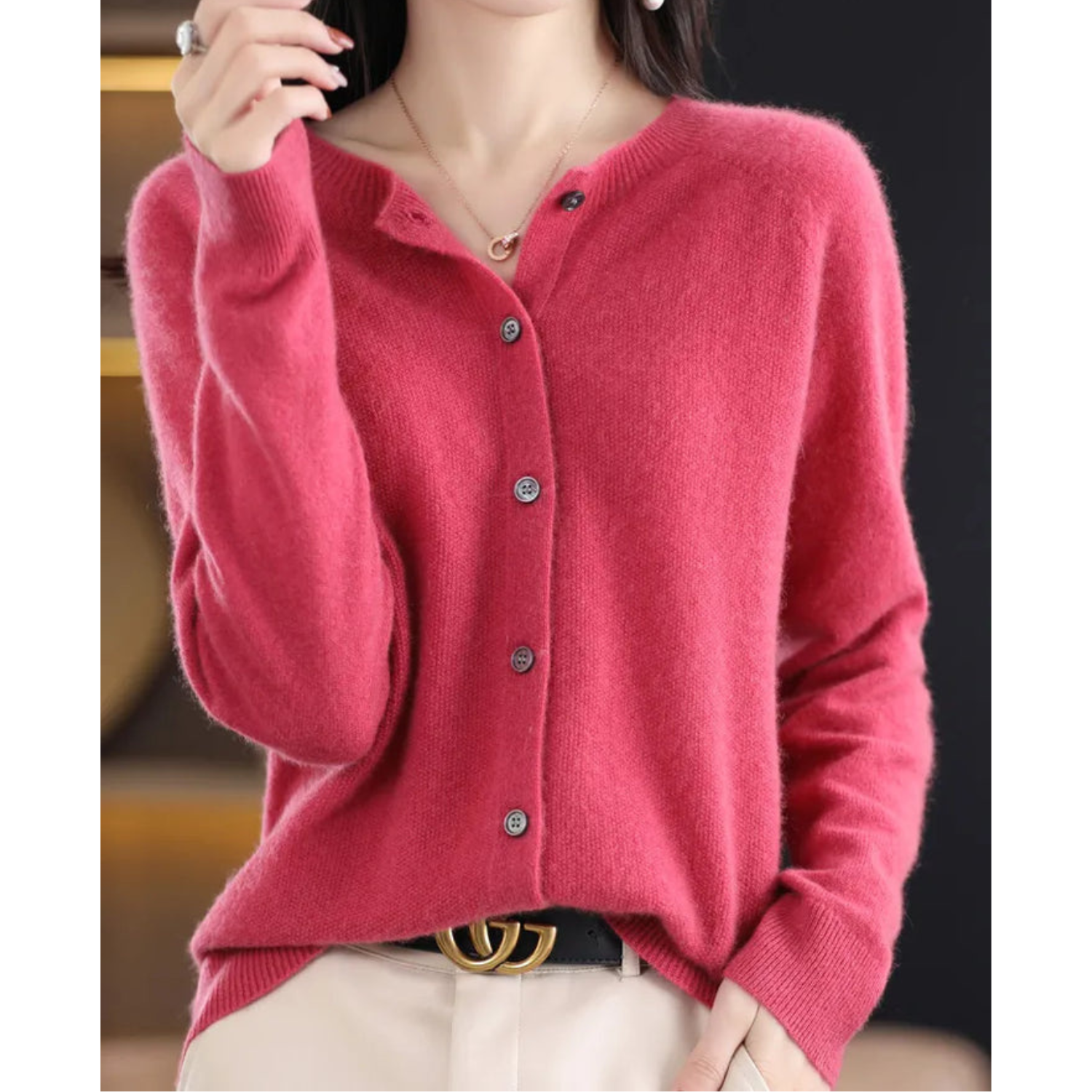 Finnian Women's Cardigan – Sophisticated Plush Merino Wool & Cashmere Cardigan with Crewneck