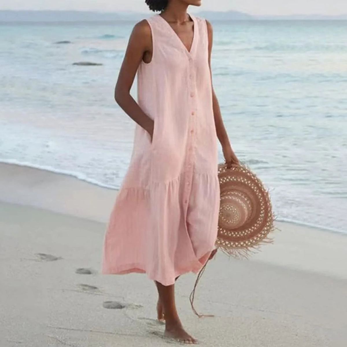 Silas Women's Summer Dress – Refined V-Neckline Dress with an Airy Fit & Timeless Design