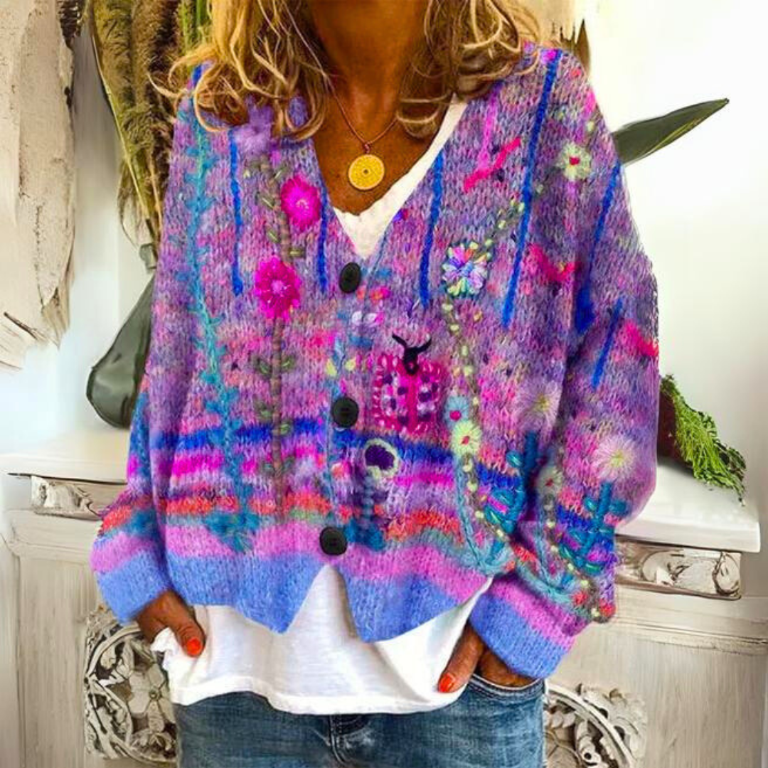 Gwyn Bohemian Cardigan – Multicolor Cardigan with Floral Embroidery and a Loose, Comfortable Fit