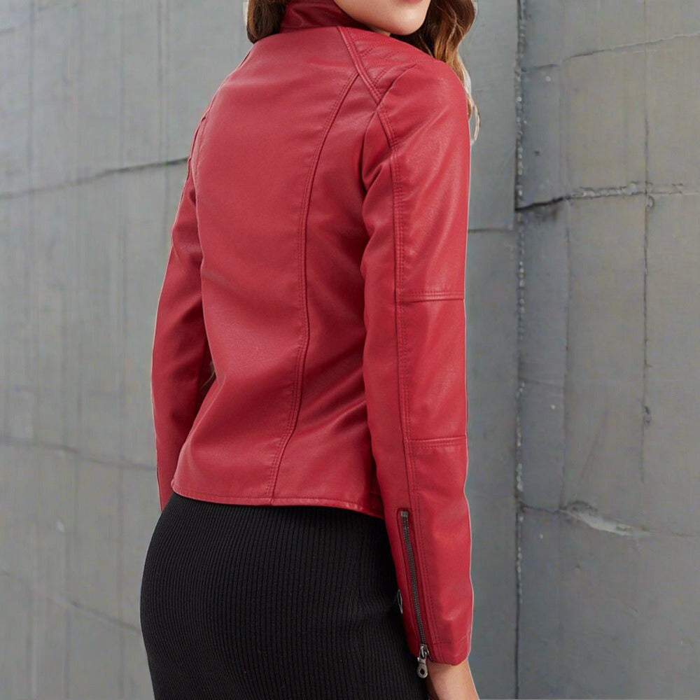 Daria Women's Leather Jacket – Refined Regular Fit with Zippered Handy Pockets & Zip Closure