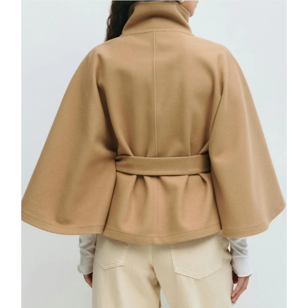 Ines Women's Cape Coat – High Collar & Adjustable Belt for Refined Winter Warmth