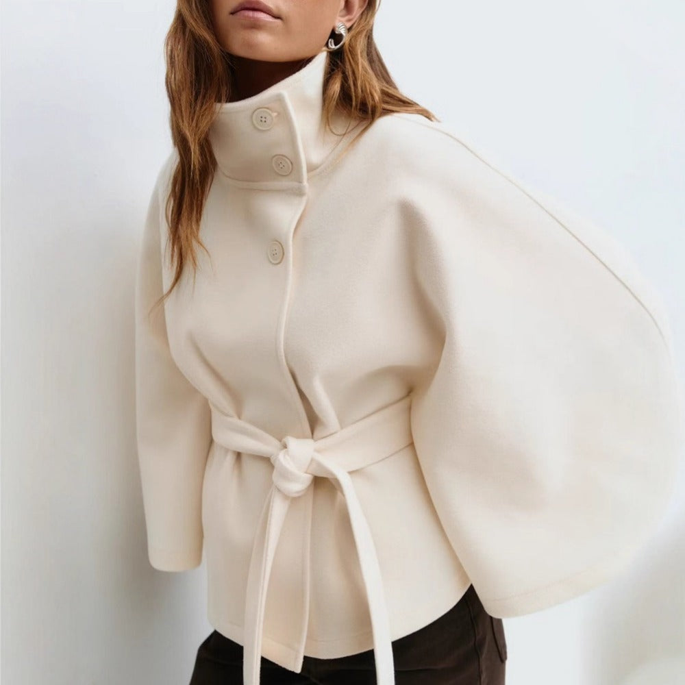 Ines Women's Cape Coat – High Collar & Adjustable Belt for Refined Winter Warmth