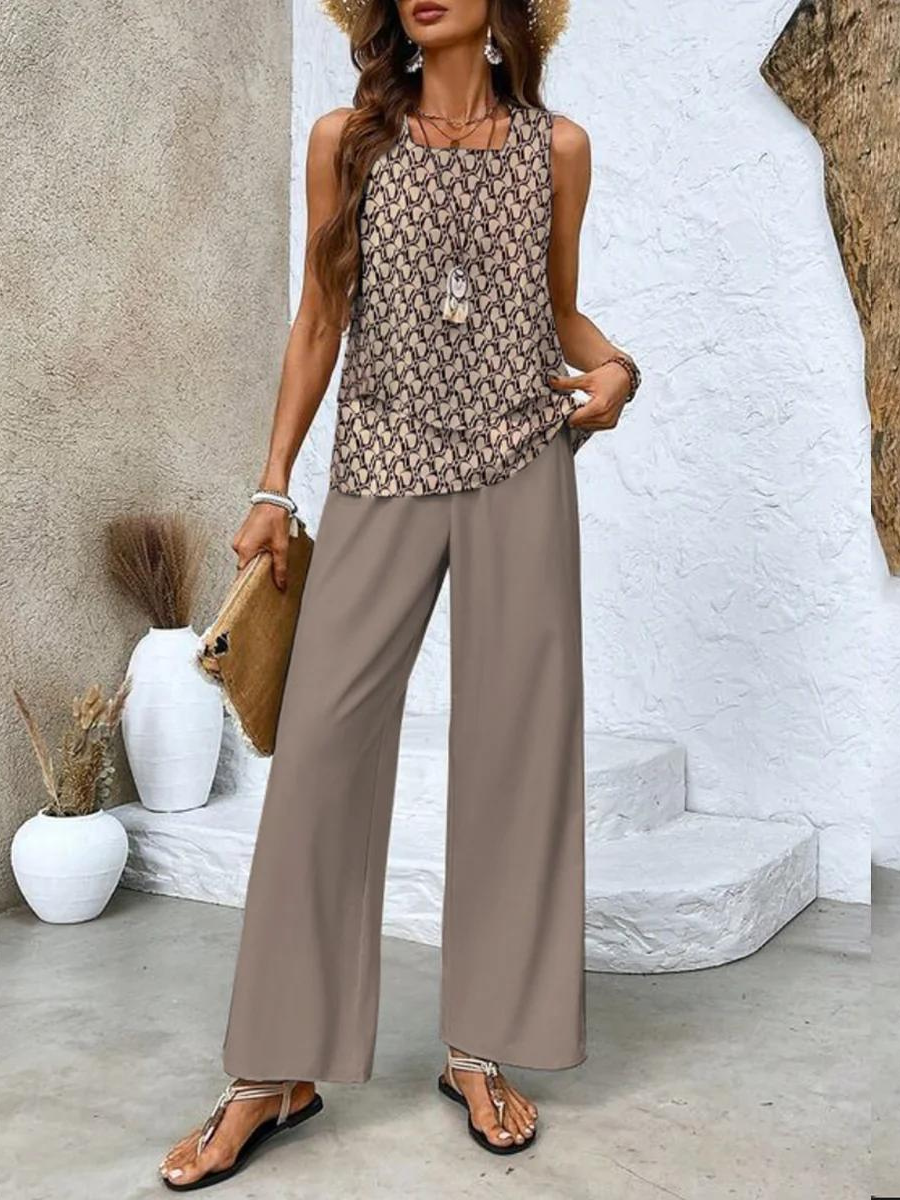 Merrick Women's Set – Refined Floral-Print Top & Trousers with a Flattering, Cozy Fit