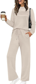 Indira Women's Two-Piece Lounge Set – Long-Sleeve Top & Wide-Leg Cropped Trousers