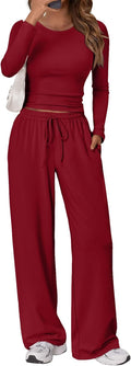 Sunniva Women's Two-Piece Lounge Set – Ruched Long-Sleeve Top & Wide-Leg Pants
