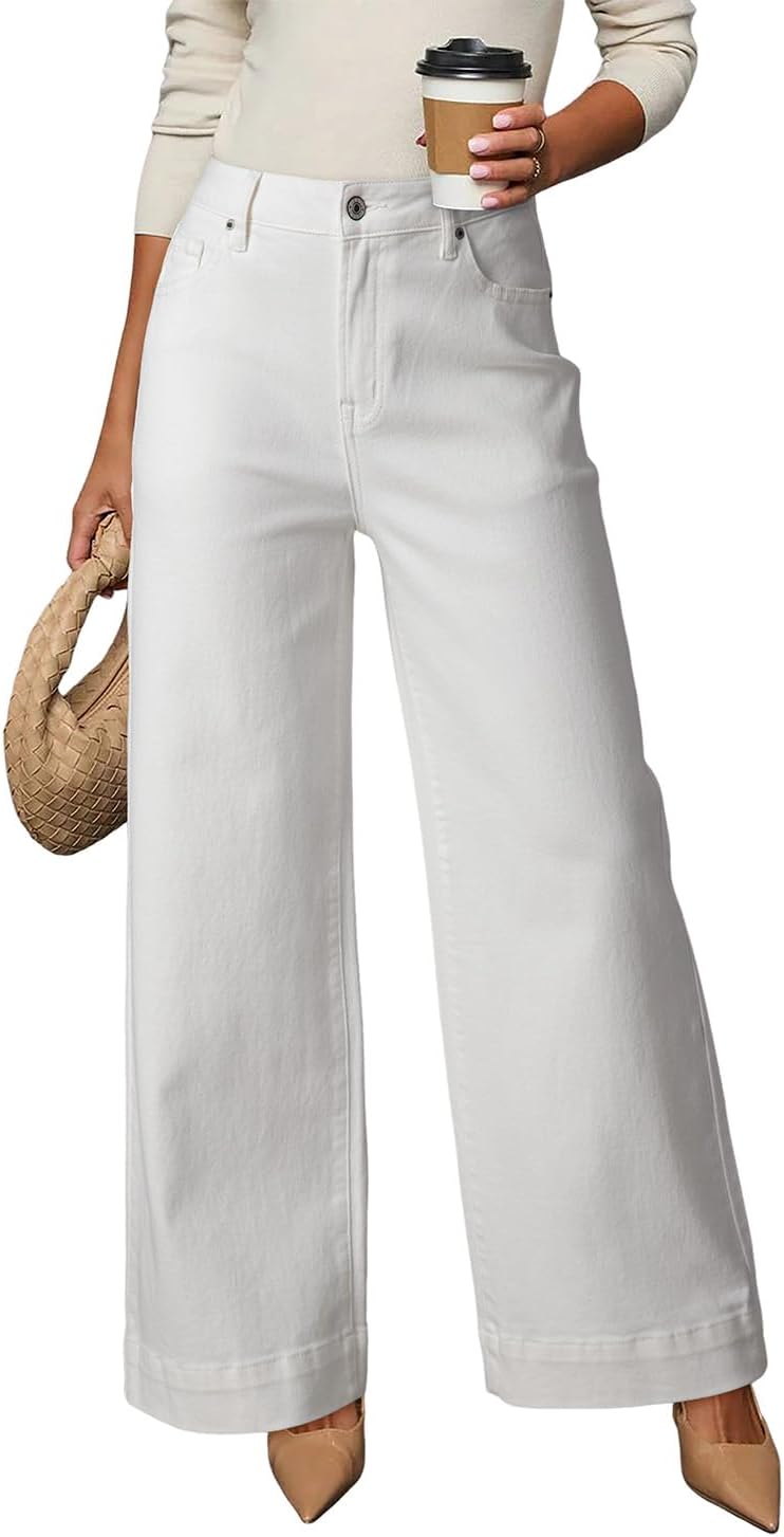 Elowen Women's High-Waisted Jeans – Straight Wide Leg, Stretch Denim & 5 Handy Pockets