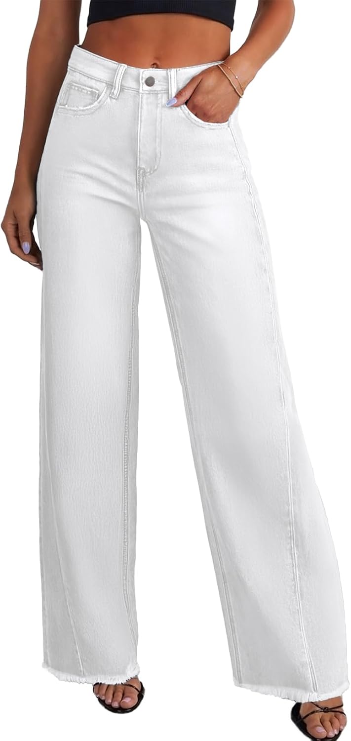 Philippa Women's Wide-Leg Jeans – High-Rise Waist, Raw Hem & Five-Pocket Design