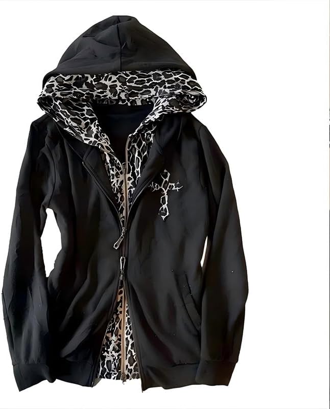 Hollis Women's Leopard Print Hoodie – Fitted Silhouette, Y2K Style & Gentle Fabric