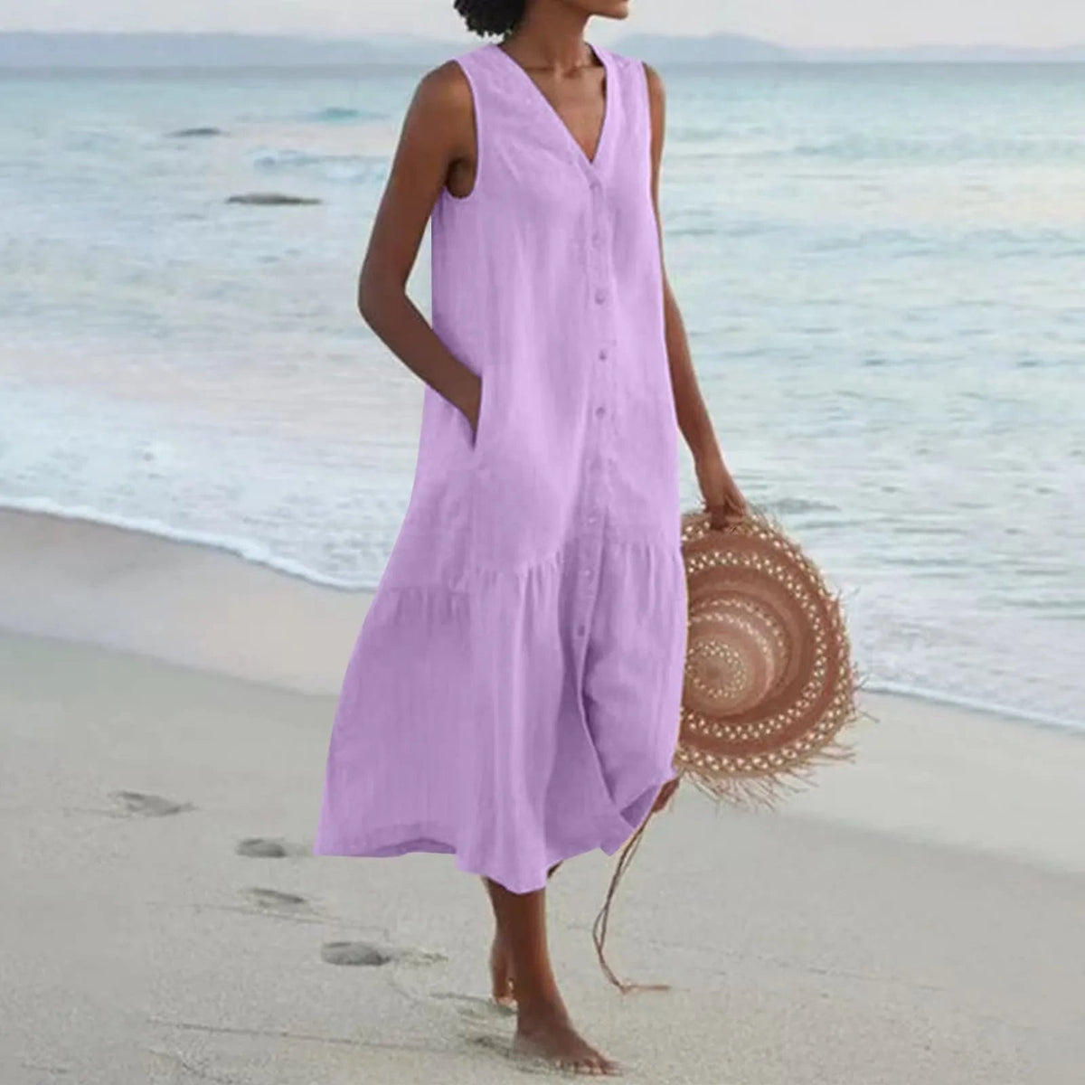 Silas Women's Summer Dress – Refined V-Neckline Dress with an Airy Fit & Timeless Design
