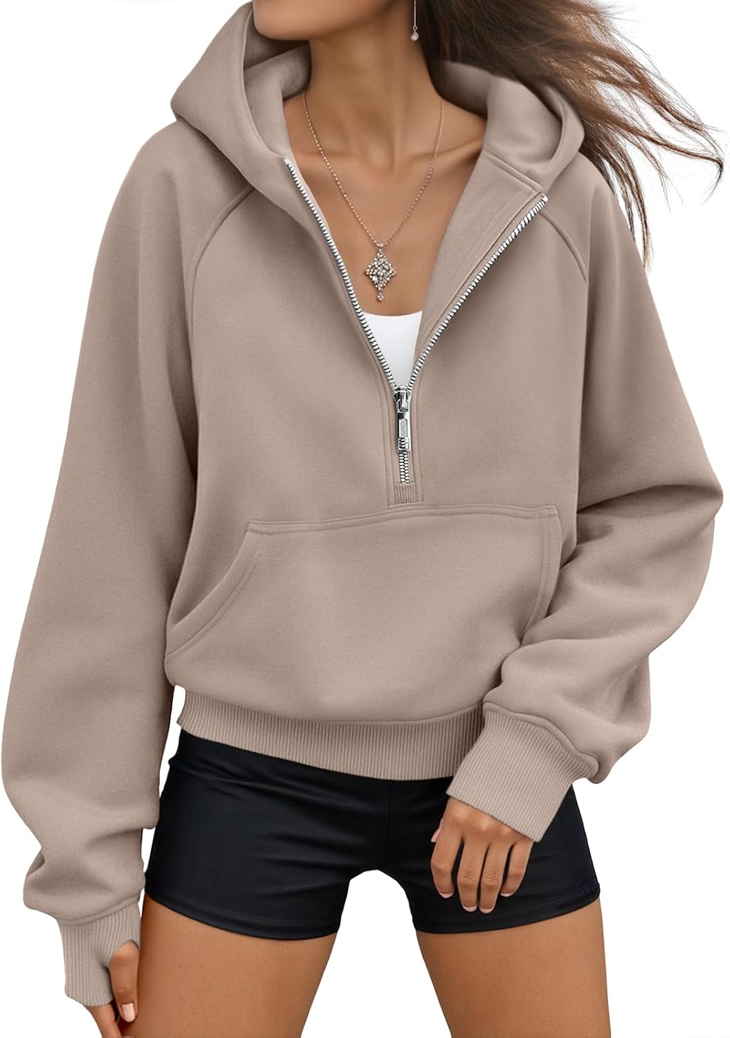 Lavinia Women's Cropped Half-Zip Hoodie – Fleece-Lined Interior, Dropped-Shoulder Design & Easy Fit