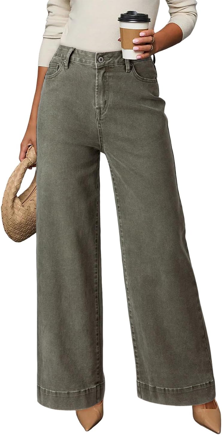 Elowen Women's High-Waisted Jeans – Straight Wide Leg, Stretch Denim & 5 Handy Pockets