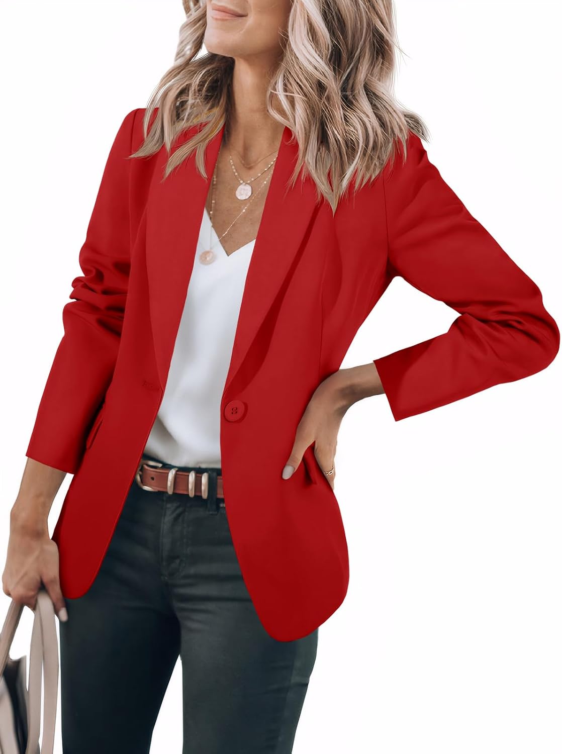 Maren Women's Slim-Fit Blazer – Notched Lapel, One-Button Front & Flap Handy Pockets