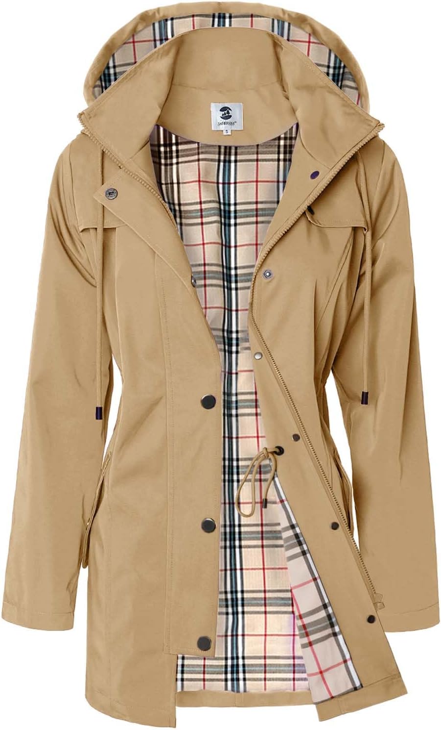 Halsey Women's Water-Resistant Rain Jacket – With Hood, Drawstring Waist & Snap Handy Pockets
