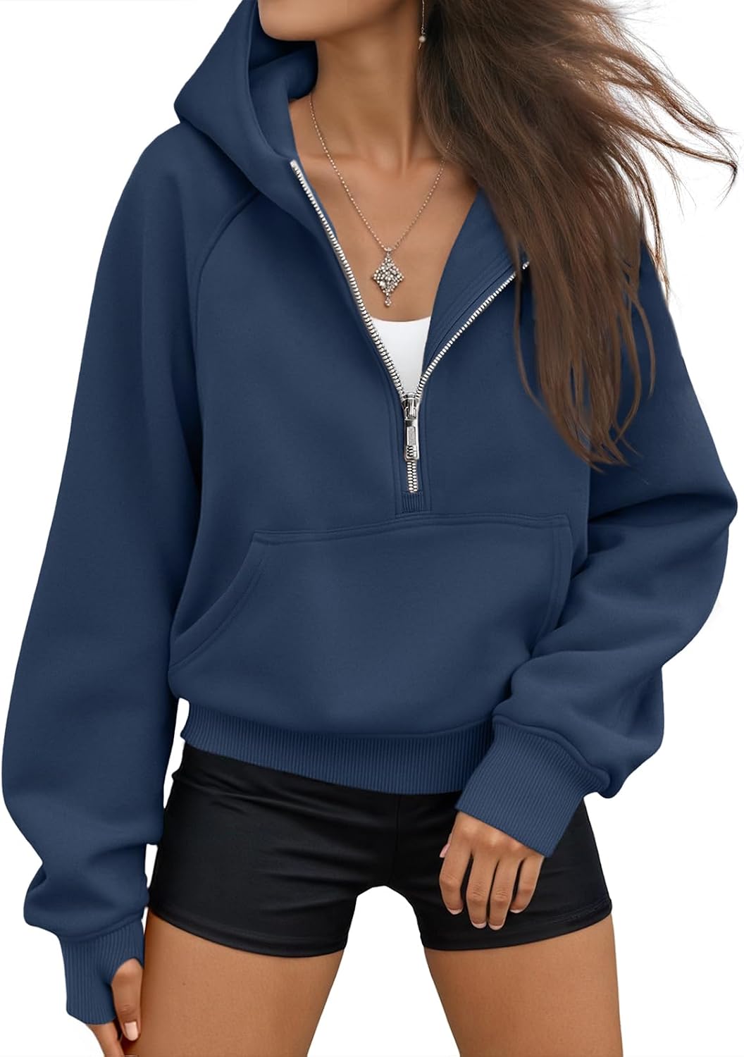 Lavinia Women's Cropped Half-Zip Hoodie – Fleece-Lined Interior, Dropped-Shoulder Design & Easy Fit